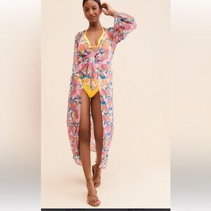 l*space Multicolor Floral Sheer Cover-Up in Pink, Blue & Tan